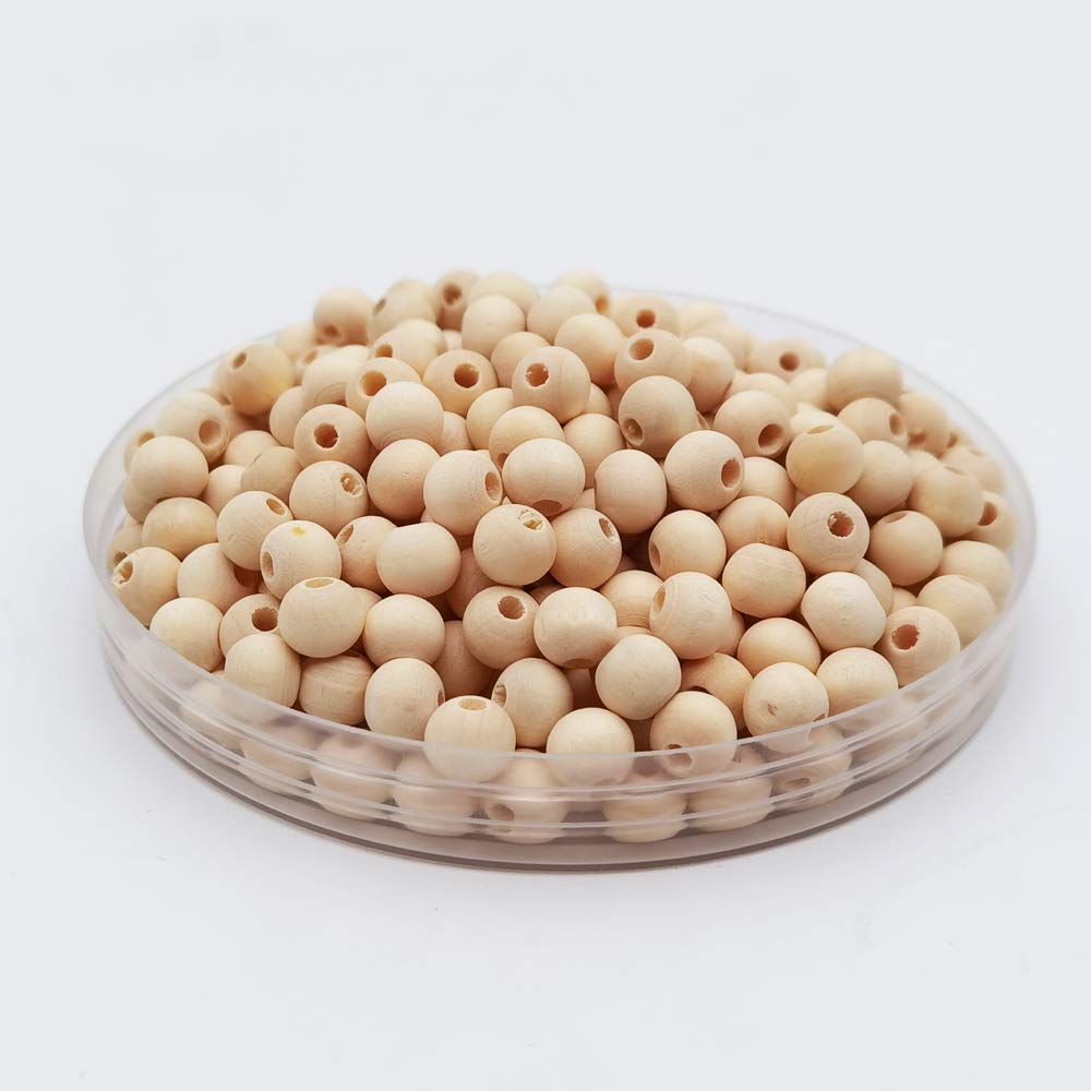 INSPIRELLE 1800pcs 8mm Natural Wood Beads Unfinished Round Wooden Loose Beads Wood Spacer Beads with 10M Jute Twine for Craft Making Home Decoration