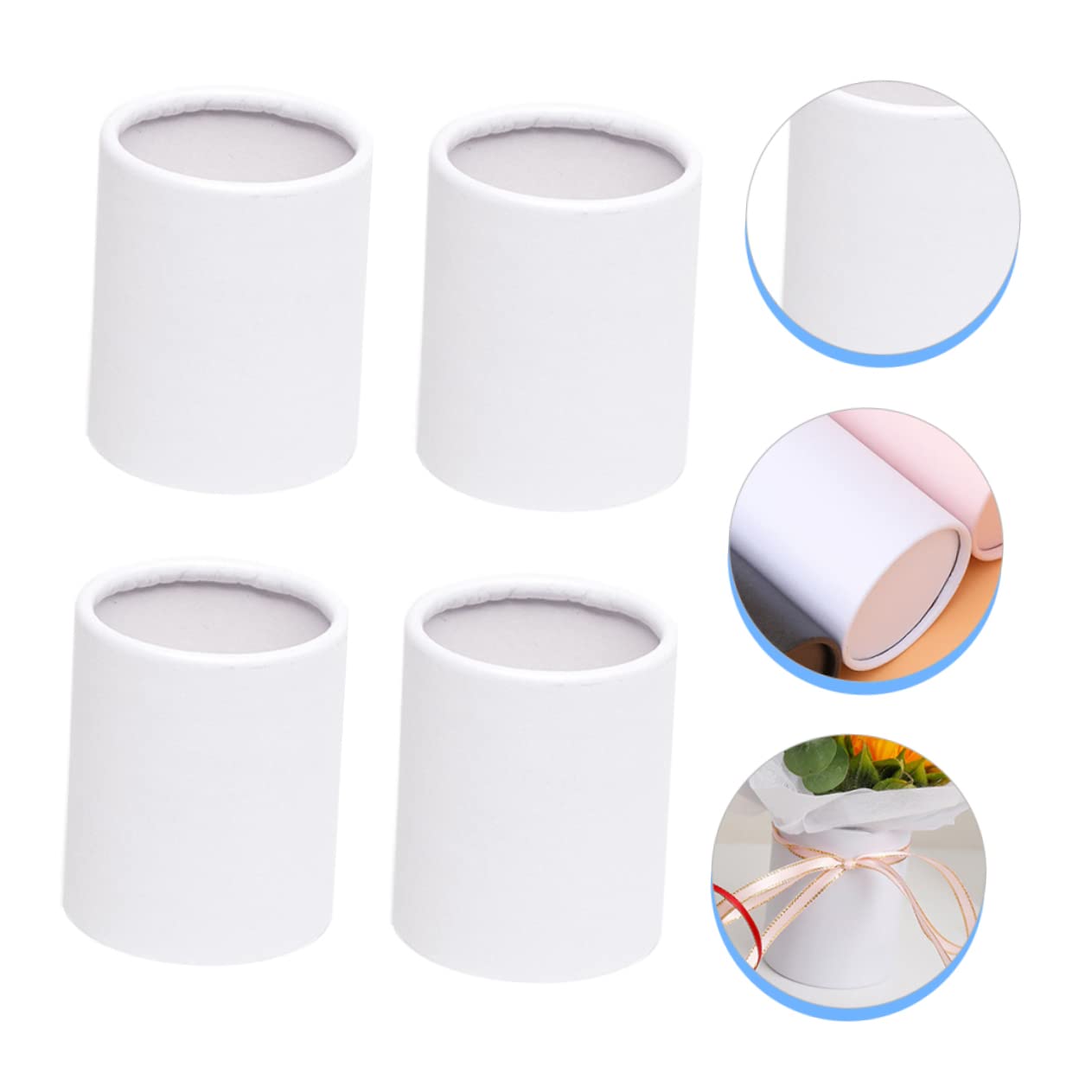 Angoily Flower Bouquet Hat Boxes, Mini Florist Tape Containers Packing Boxes Artificial Flowers Decorative Crinkle Ribbon Cardboard Clear Cylinder Fake White Paper Florist Supplies