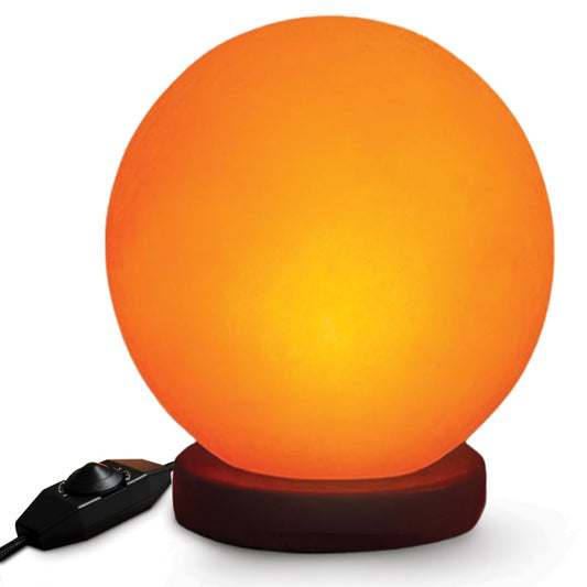 ZKTRADING Himalayan Salt Lamp Globe – 5-Inch Hand-Carved Crystal Rock Sphere Moon with Wooden Base & UL-Listed Dimmer Cord – Warm Ambient Light for Bedroom, Office, Home Décor, Gift Ready