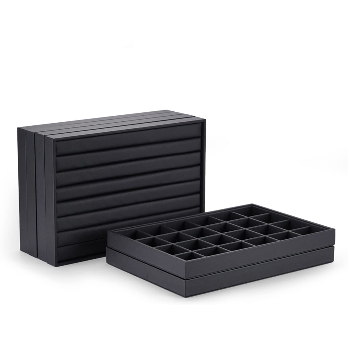 Woodten Black PU Leather Jewelry Display Tray 24 Grids Pendant Earrings Necklace Organizer Display Showcase Jewelry Storage Tray