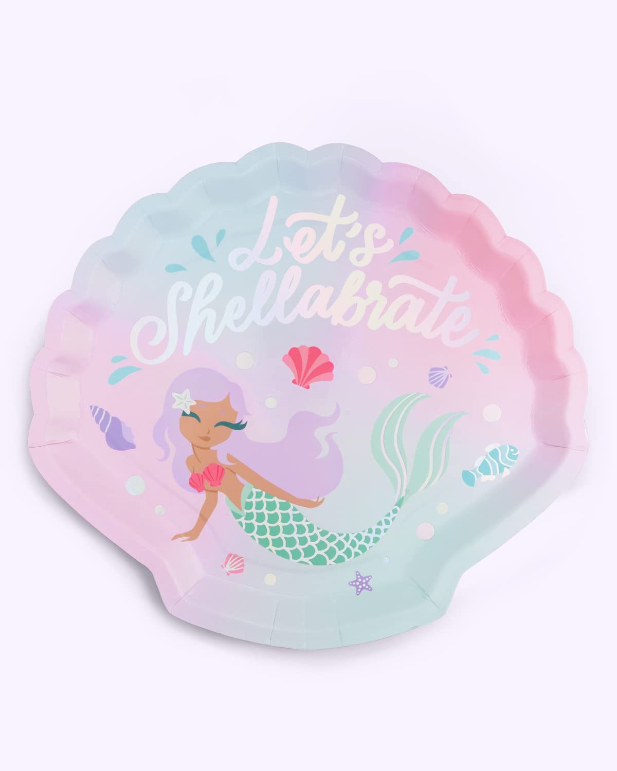 xo, Fetti Mermaid Shell Birthday Plates - 24 pk, 9" | Mermaid Bday Party Supplies, Under The Sea Decorations, Let's Shellabrate Party Favors