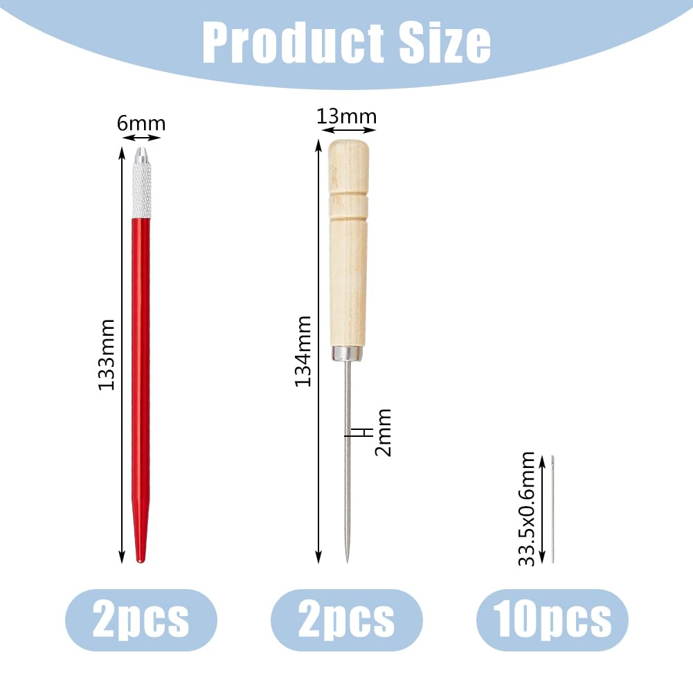 DICOSMETIC 14Pcs Doll Hair Rooting Holders Kit 0.6mm Doll Hair Rerooting Knitting Needles with Wood Awls Metal DIY Doll Wig Tool for Doll Wig Making Crafting