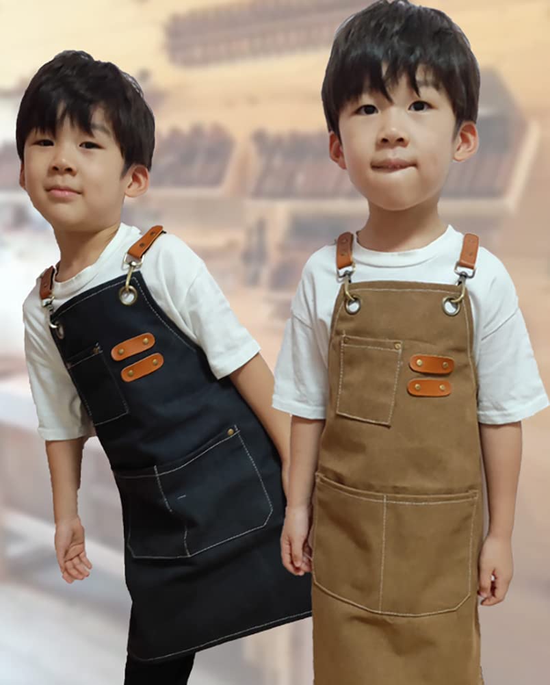 Turbokey Kids Aprons for Girls and Boys Toddler Aprons with Pockets Cooking Baking Painting Crafting Art Gardening Adjustable (Black)