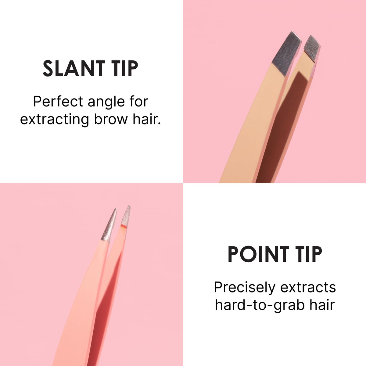 Japonesque Mini Tweezers 2 Pack – Precision Eyebrow Plucking Tool with Slant Tip and Point Tip Tweezer, Stainless Steel Hair Removal for Home and Travel