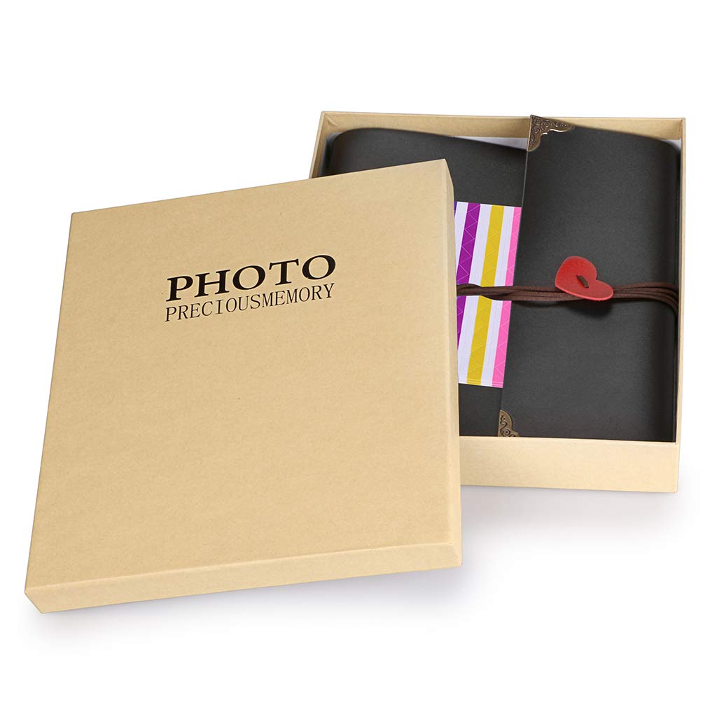 OwnMy DIY Photo Album Scrapbook PU Leather Adventure Photo Book with Corner Stickers Gifted Box - Perfect Baby Memory Book Birthday Wedding Anniversary Christmas Gift (Black)