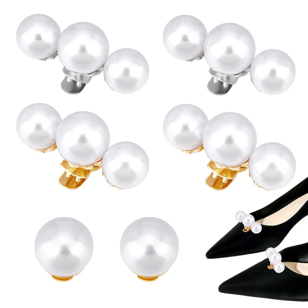 PH PandaHall 6pcs 3 Styles Pearl Shoe Clips, Alloy Shoe Clips with White Pearl Beads Removable Shoe Buckles Elegant Shoe Clips for Wedding High Heels Pumps Flats Women Banquet Bridal Christmas
