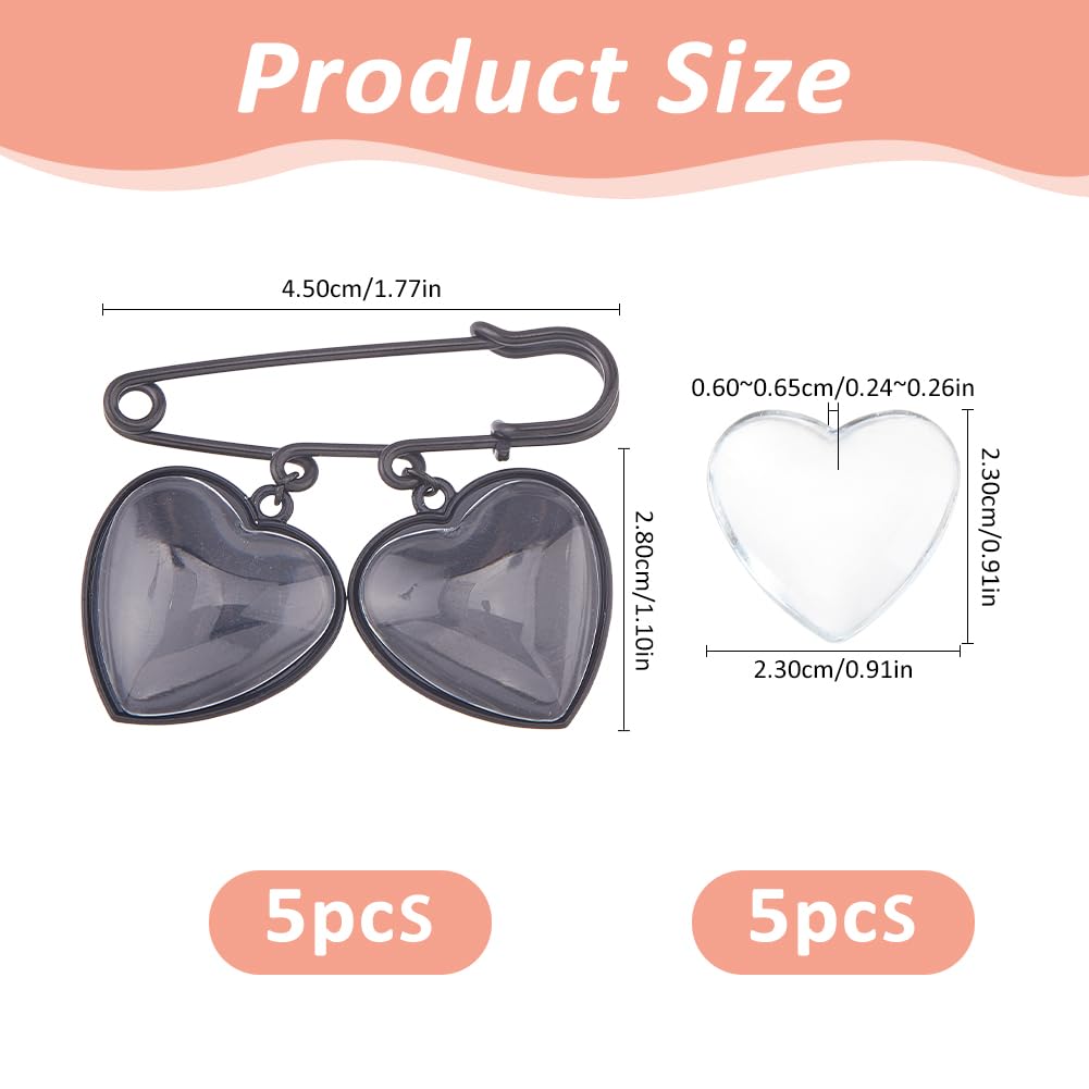 SUPERFINDINGS 5 Set Wedding Bouquet Photo Charm Black Bridal Brooches Pins DIY Pin Brooch Making Kit Alloy Double Heart Style Pendant Memorial Photo Charm for Women Wedding Memory Bridal Jewelry Gift