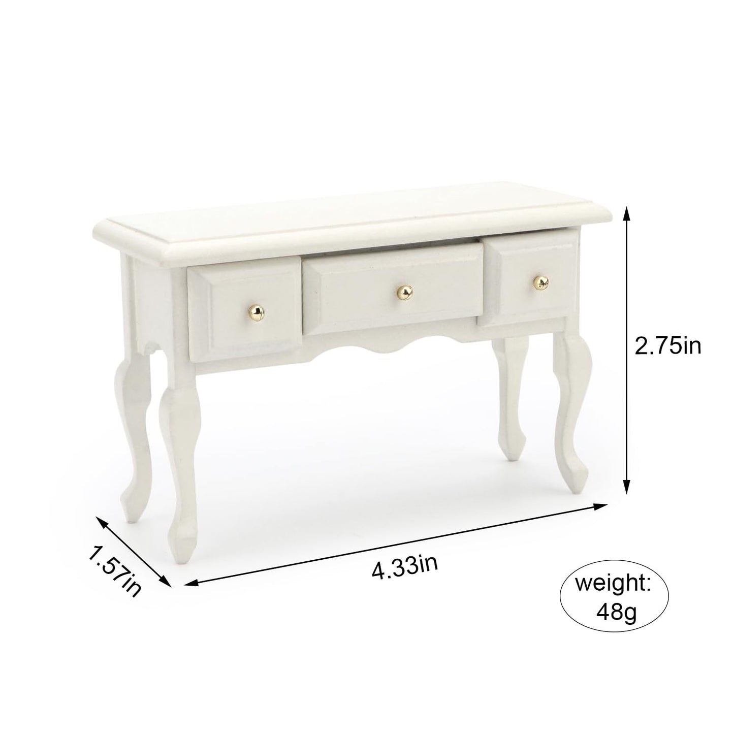 Miniature Table 1:12 Furniture for Dollhouse Accessories Writing Desk with 3 Drawers Miniature Room Ornaments Living Room Bedroom Library Scene Decoration (White)