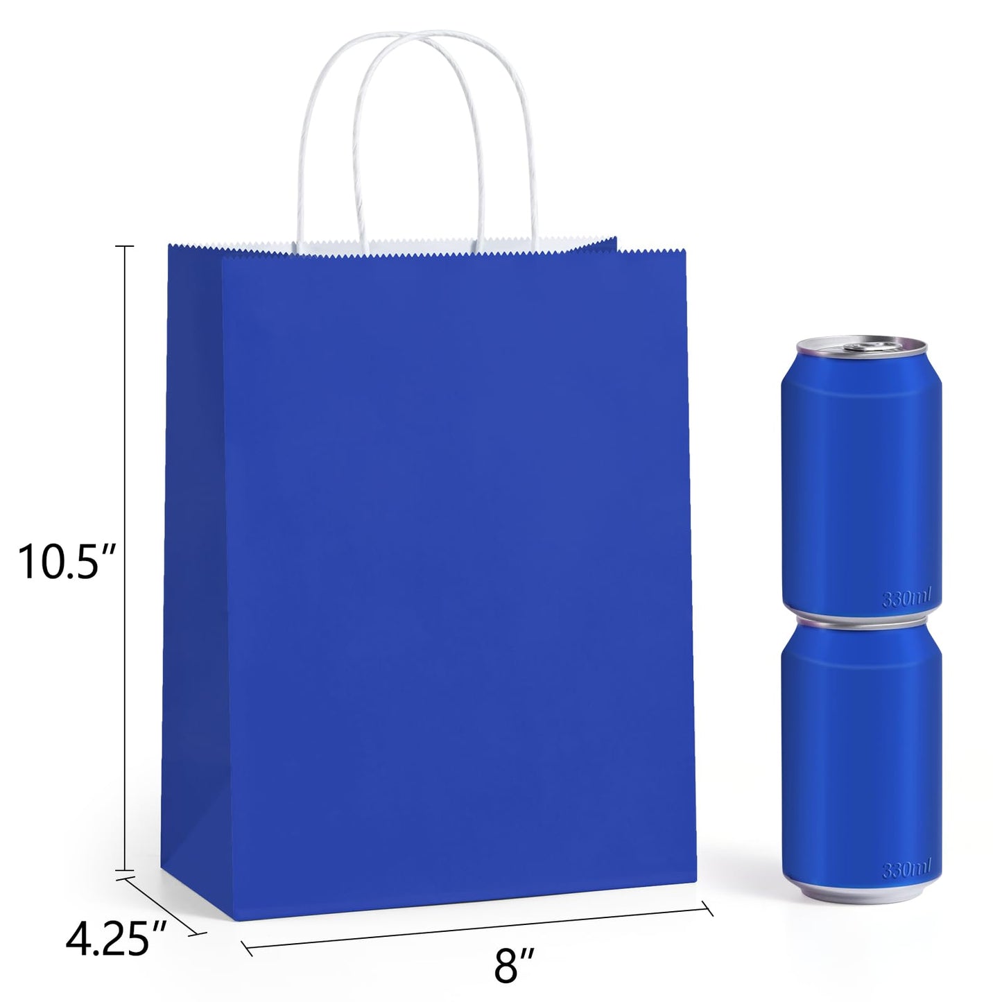 BagDream Royal Blue Gift Bags Medium Size 8x4.25x10.5 Kraft Blue Paper Bags with Handles Bulk 100Pcs for Wedding, Party Favors, Business, Retail, Grocery Paper Gift Sacks