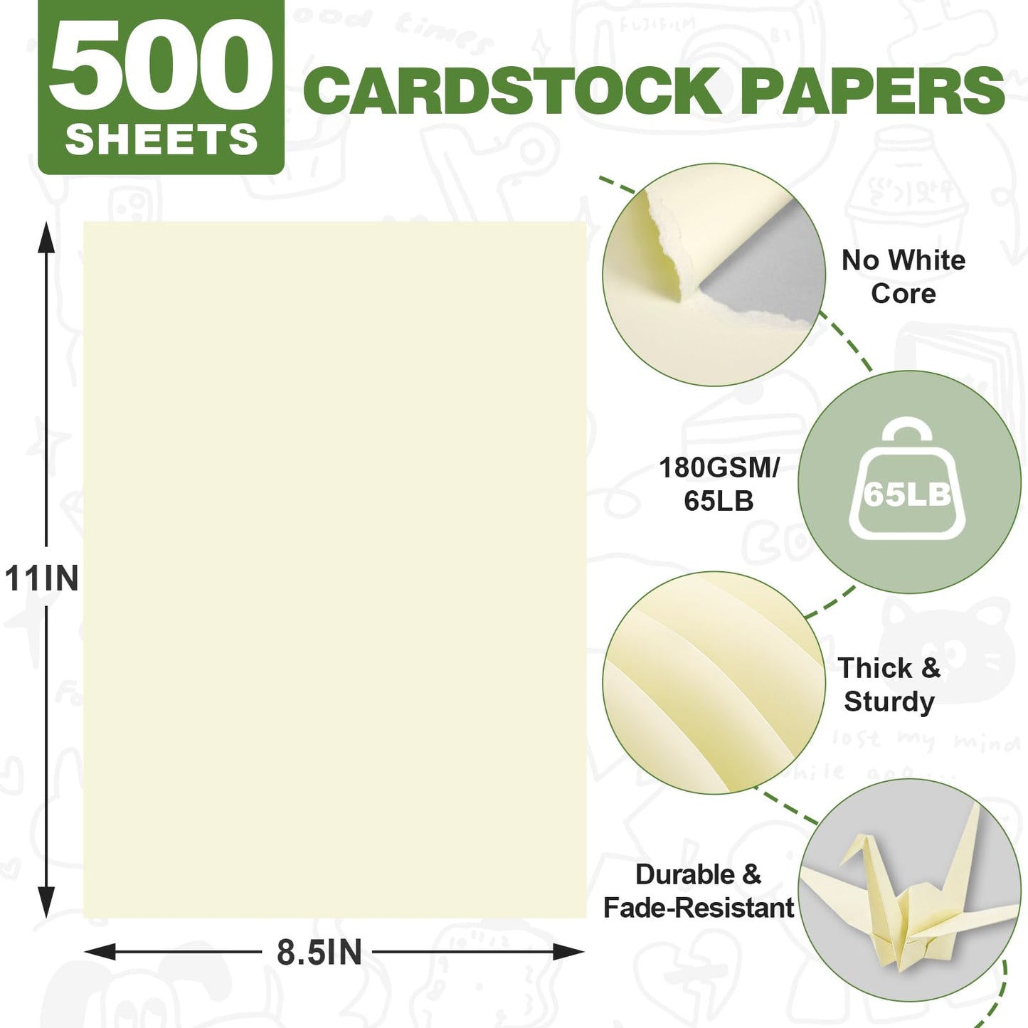 TUXIYA 500 Sheets Cream Cardstock Paper,8.5 x 11 Inch Cardstock Paper,180 GSM/65 LB Card Stock Printer Paper for Art,Invitations,DIY Cards,Watercolor & Craft Projects