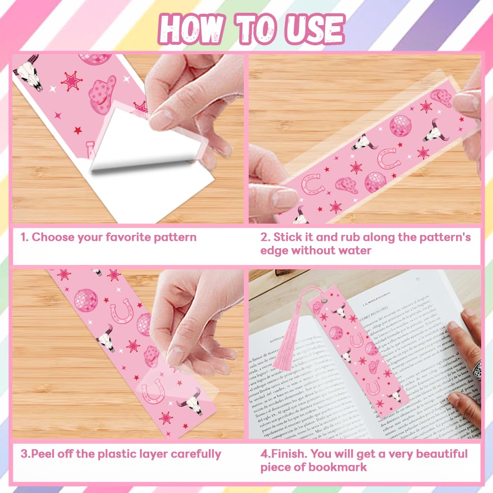 Peacoblue 121pcs Pink Cowgirl UV DTF Acrylic Bookmark Making Kits Carft for Women Men Adult, DIY Cute Bookmarker Decal Stickers Warps Kit for Students Teachers Book Lovers Reading