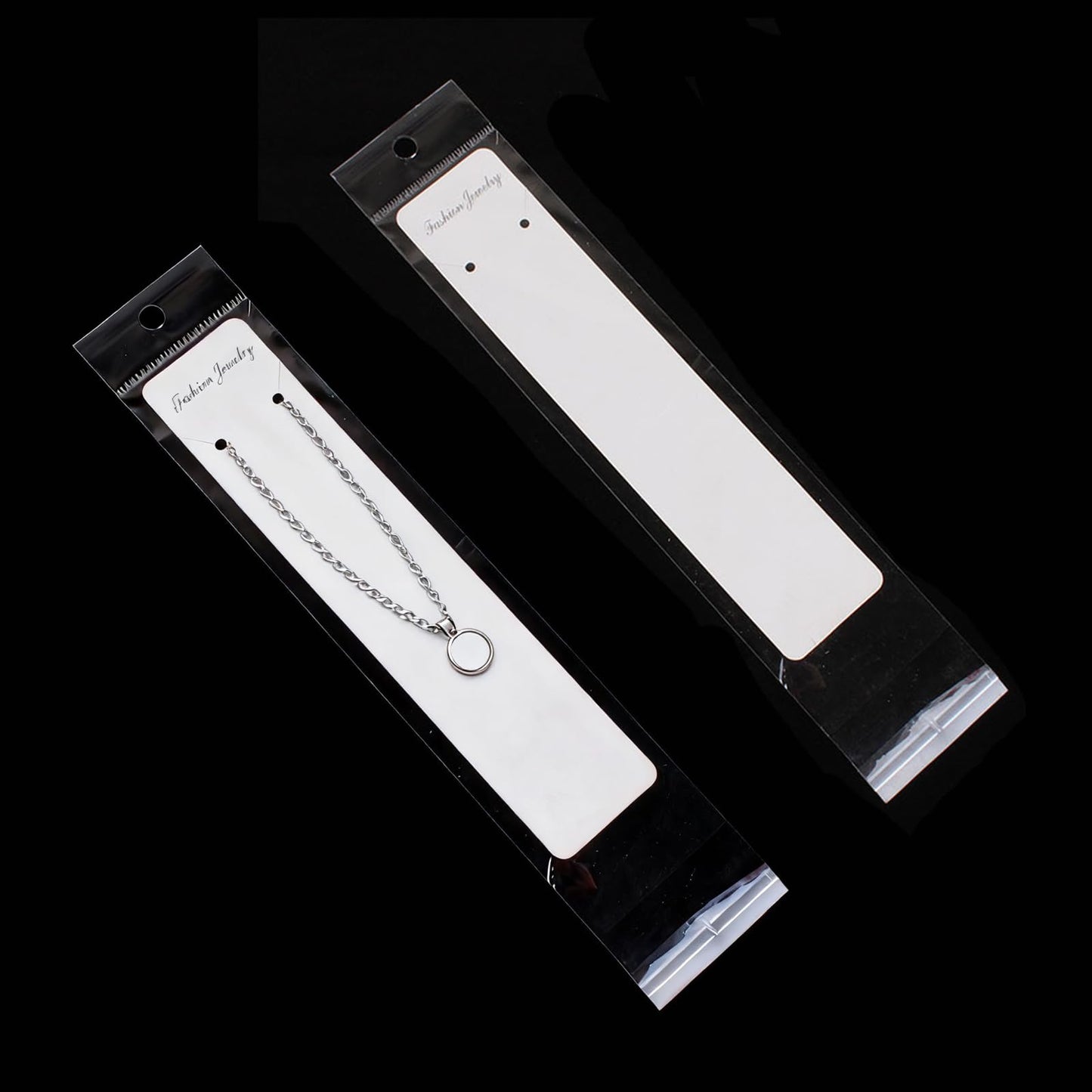 Wzttdm 100 Pcs Necklace Display Card White, 7.5x 1.6 Inch Long Jewelry Holder Cards for Selling, Bracelet Display Cards with Clear Bags for Bracelet Necklace Jewelry Packaging Supplies