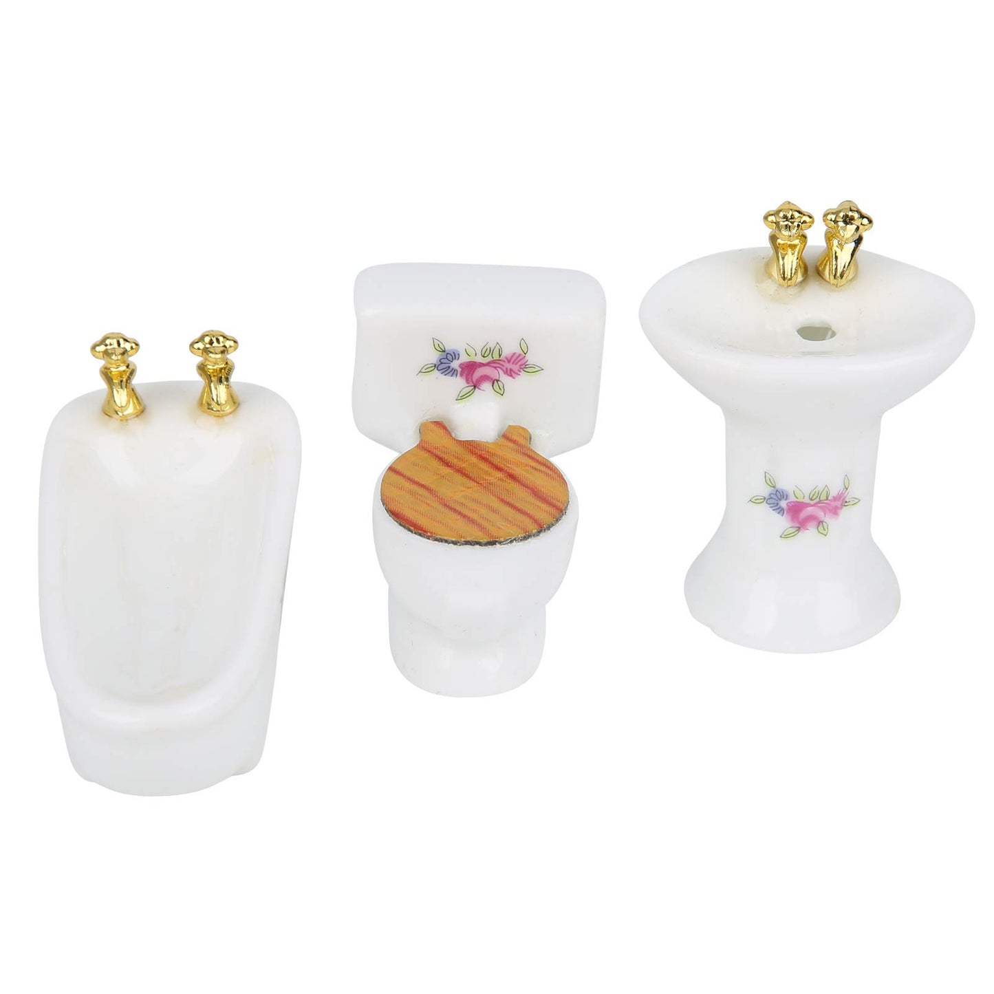 RIZGHWOY 1/24 Dollhouse Miniature Bathroom Set, Ceramic Bathtub Toilet Sink Kit with Exquisite Design, for Doll House Bathroom Scene (Rose)