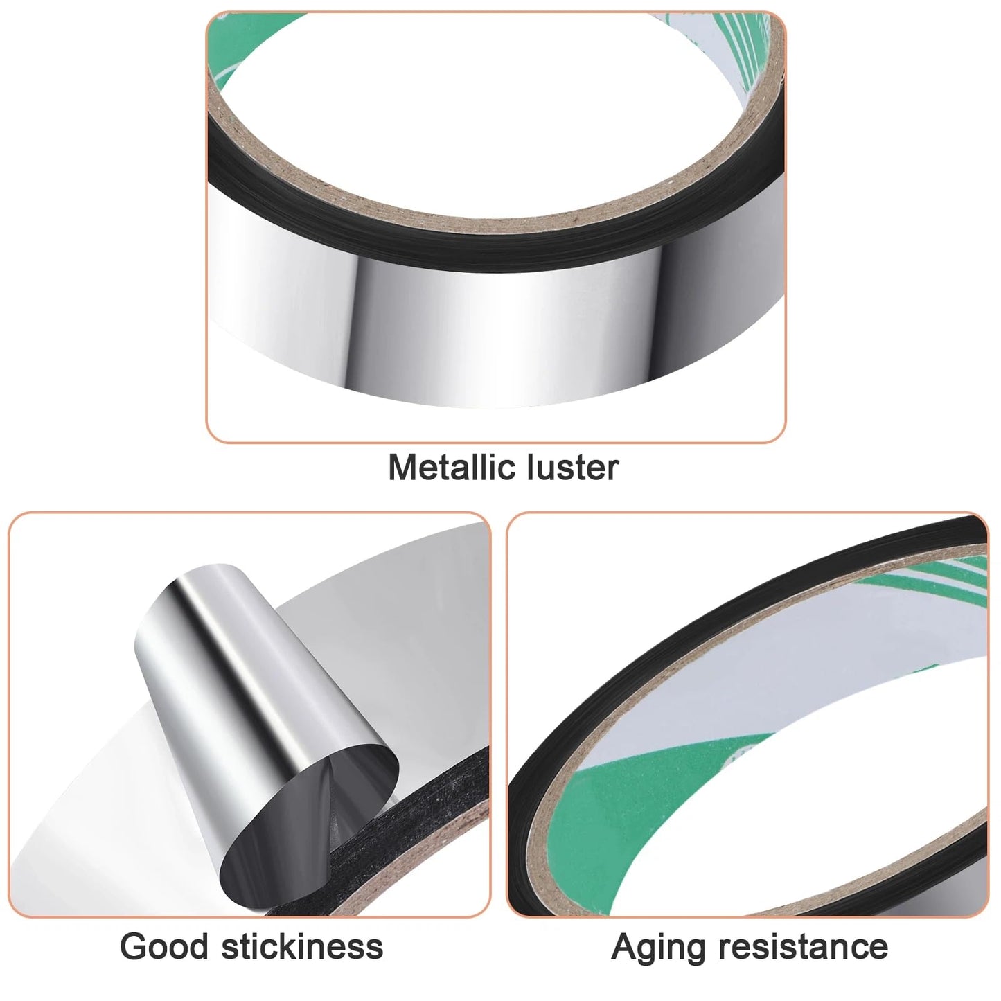 Zonon 3 Sizes Laser Silver Self Adhesive Polyester Film Tape Washi Tape for Car Furniture Graphic Arts Walls Decor, 55 yds(5/15/25mm)