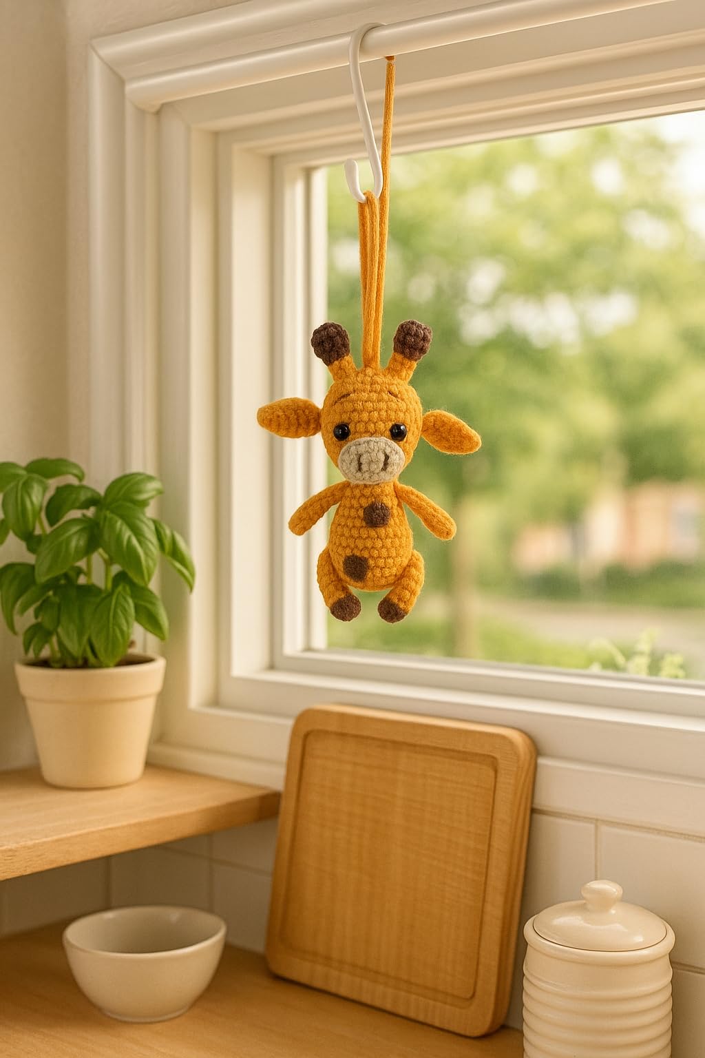 Giraffe Handmade Crochet Car Mirror Hanging Ornament – Cute Home Charm, Amigurumi Animal Decor for Car, Backpack, Nursery, Desk – Gift for Animal Lovers