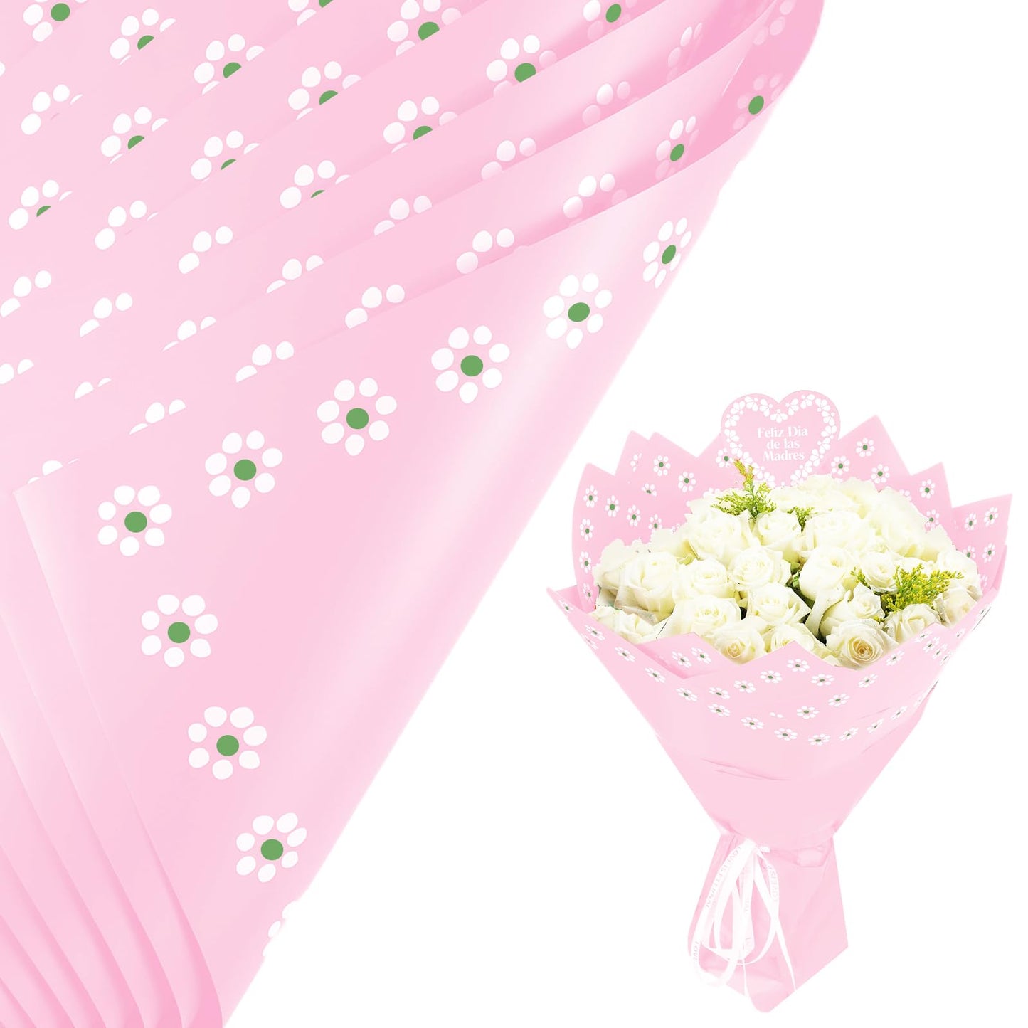 Fullhawl 20 Sheet Mexican Bouquet Wrapping Paper Flower Bouquet Waterproof De Barro Wrapping Paper for Cielito Lindo Party Baby Shower Mother's Day Floral Gift Wrap DIY Wedding Birthday(Pink)