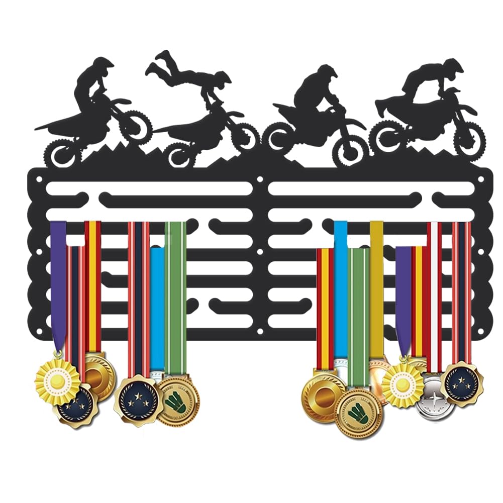 SUPERDANT Motocross Medal Hanger Motorbike Medal Holder Personalised Medals Rack Wall Mount Medals Hanging 6 Rows 24 Hangers Non-Slip Hooks for Motorcyclist Sports Gift