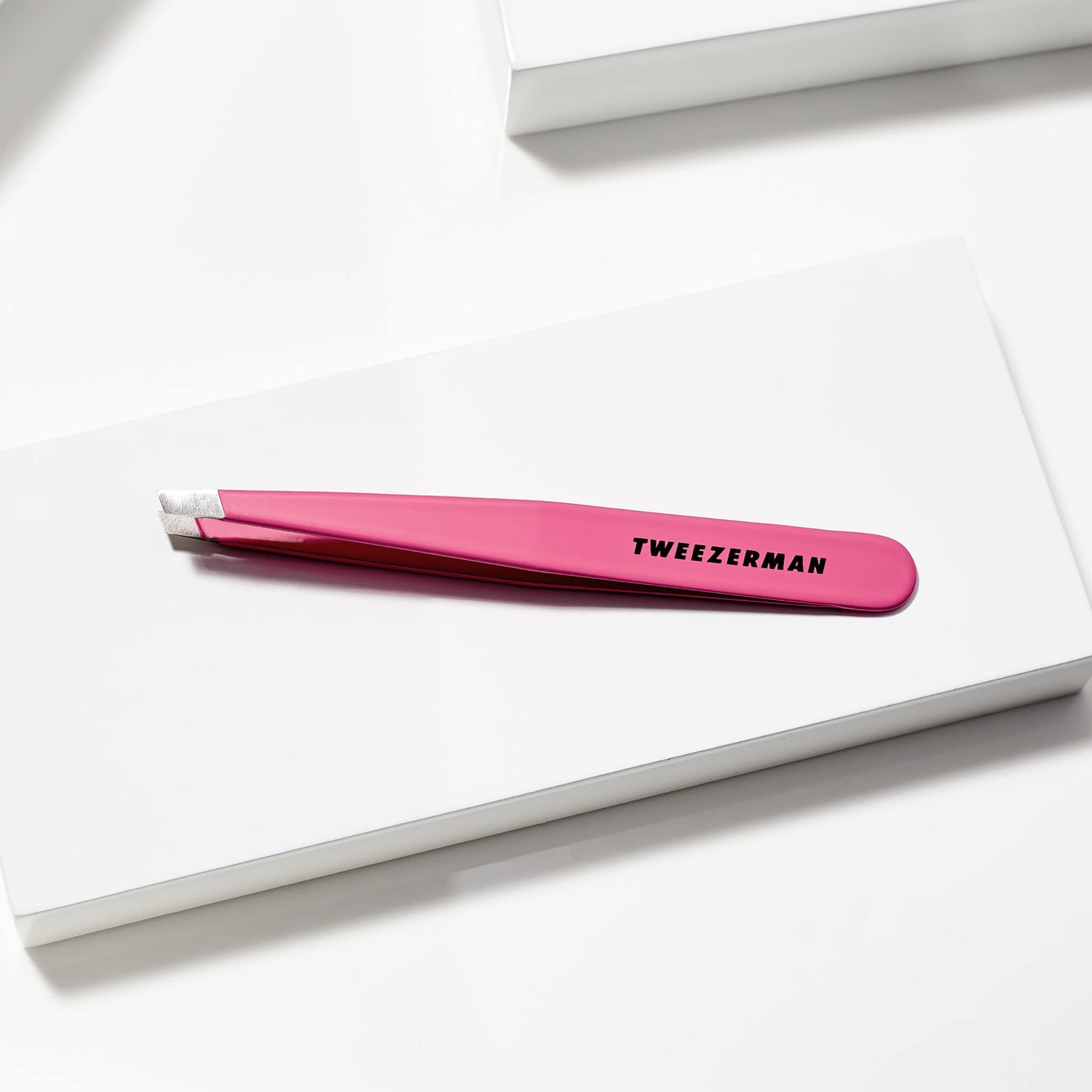 Tweezerman Stainless Steel Slant Tweezer - Eyebrow Tweezers for Women and Men (Neon Pink)