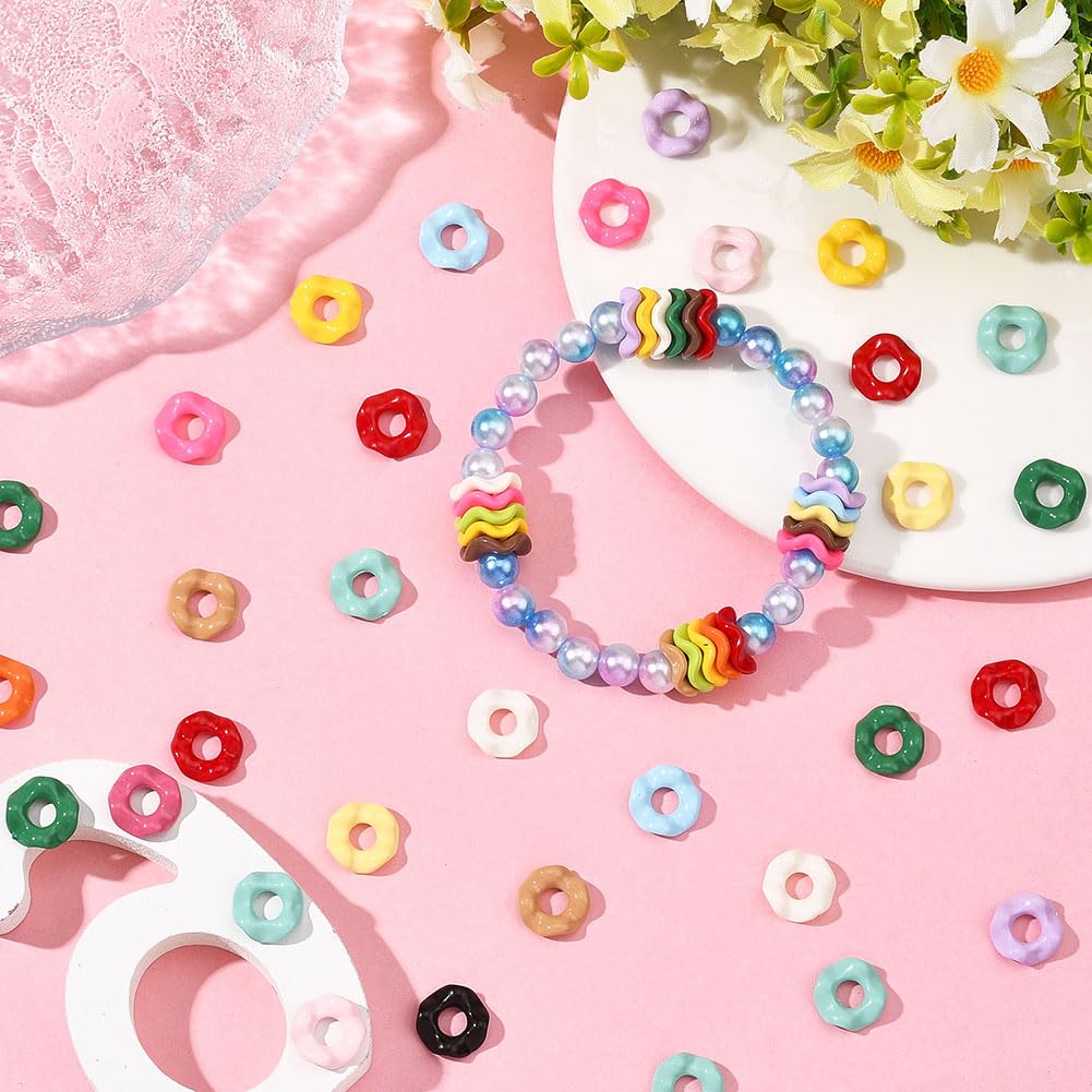 SUNNYCLUE 1 Box 100Pcs Wave Beads Wavy Beads Bulk Mini Plastic Acrylic Colorful Opaque Flower Spacers for Jewelry Making DIY Bracelets Necklace Earrings Keychains Crafts Supplies Women Adults