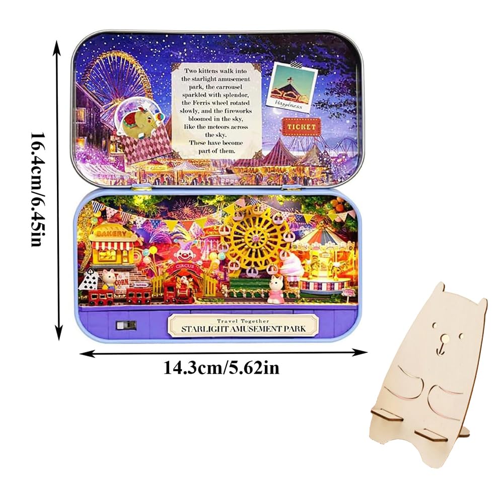 iiecrKiie Dollhouse Miniature with Furniture,DIY Dollhouse Kit Mini Iron Box Theater,1:24 Scale Creative Room Toys Best Birthday Gift for Adults and Lover (Star Light Amusement Park)
