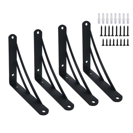 Z METNAL Decorative Shelf Brackets, Black Metal Shelves Bracket, Wall Decor, Modern Shelving Bracket for DIY Floating Shelves, 6 inch, 4 Pcs