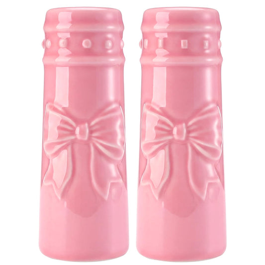 Acellegic 2 Pcs Pink Bow Salt and Pepper Shakers Cute Bow Kitchen Accessories Pink Ceramic Decorative Salt and Pepper Shaker Set Coquettish Preppy for Kitchen Dinner Table Party Gifts for Women