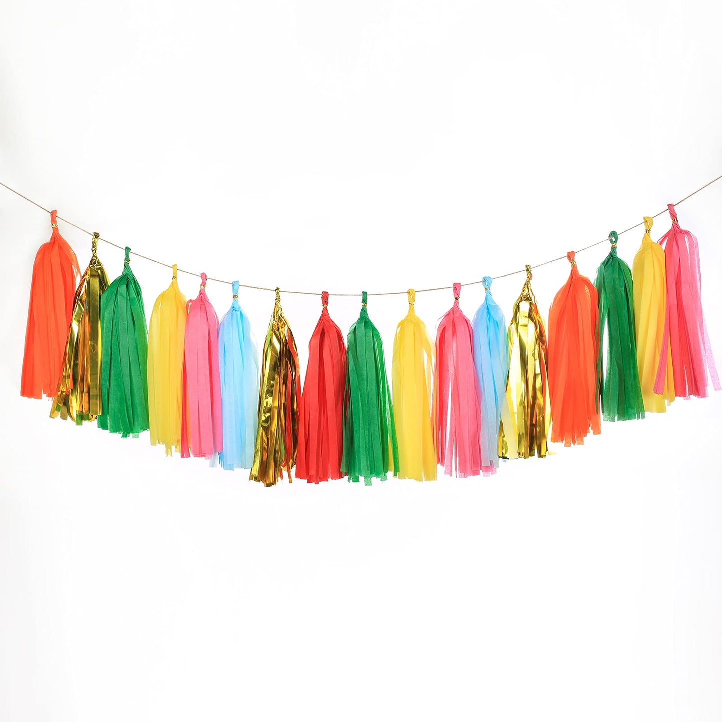 Autupy 35 PCS Green Orange Gold Mylar Tassel Garland Tissue Paper Tassels Banner DIY Kit Baby Shower Fiesta Bachelorette Party Decorations