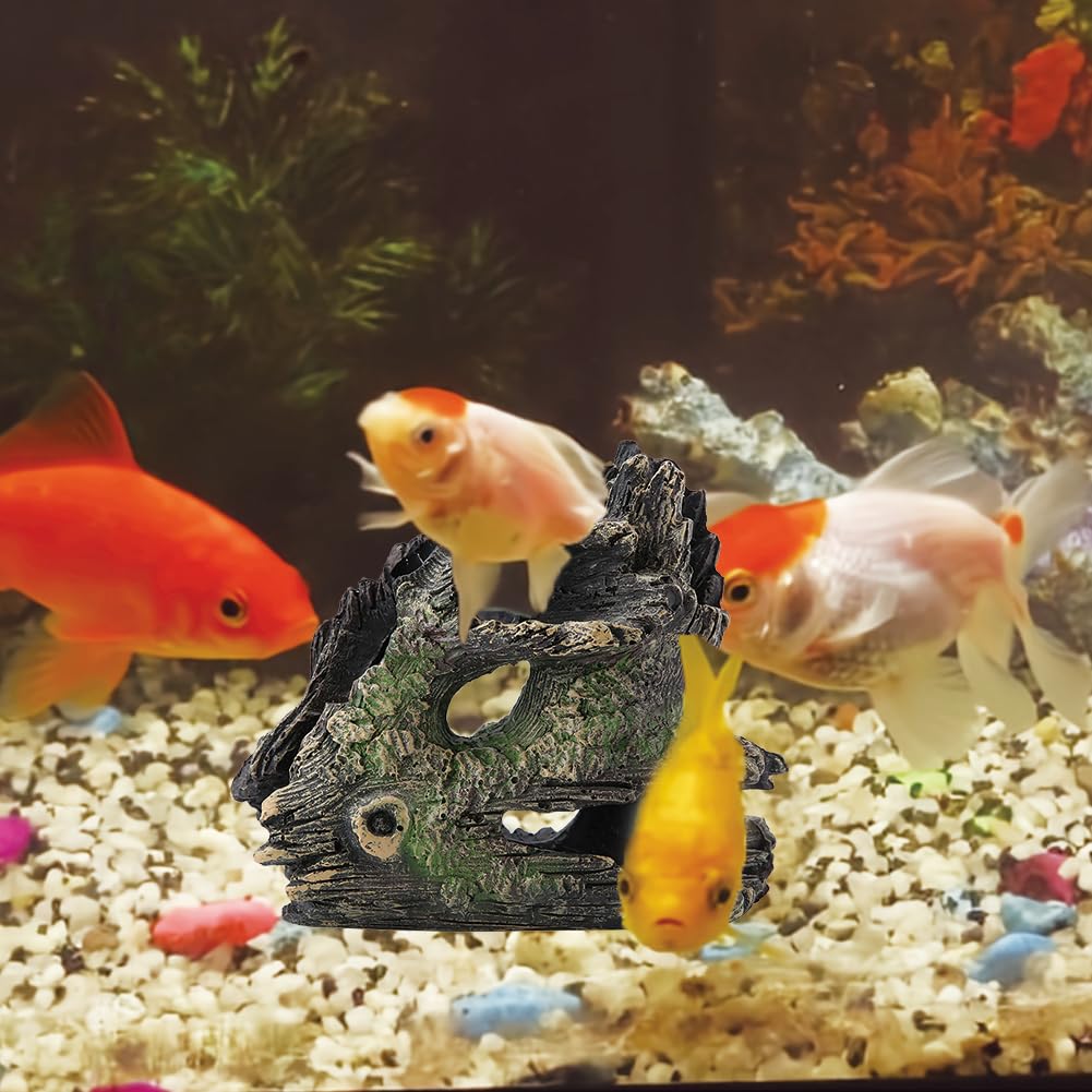 Joyzan Aquarium Tree Trunk, Hollow Landscape Stump Wood House Driftwood Resin Ornament Hideout Hideaway Caves Log Rock Craft Fish Tank Hole Stone Betta Cichlid Turtles Small Lizards Reptiles Amphibian