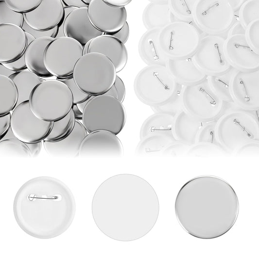 Yuanan 100 Sets Button Maker Supplies 58mm/2.25 Inch Button Supplies with Metal Covers, Pin Backs and Clear Film Badge Parts Pin Buttons Kit for Buttons Makers Machine Pins Maker Press