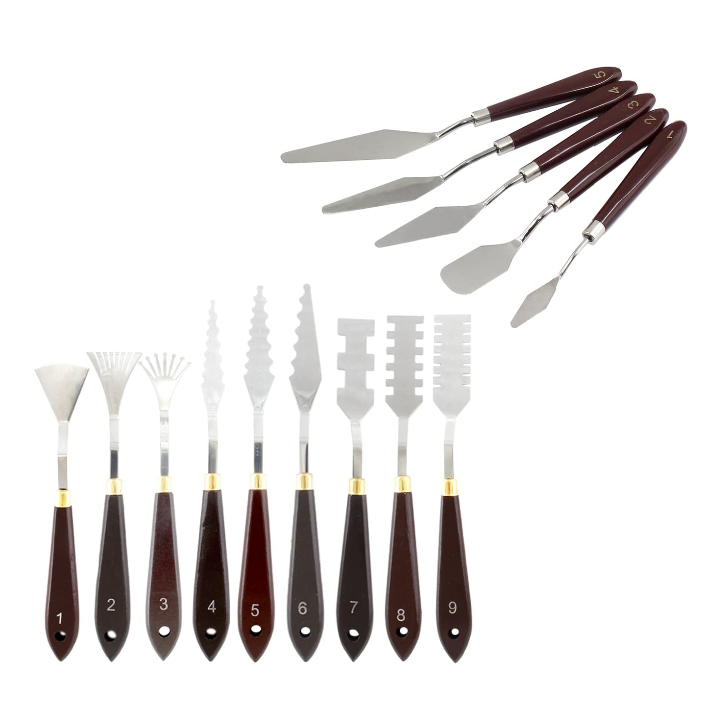 Suiwotin 14pcs Palette Knife Set, Stainless Steel Painting Knife Set, Wooden Handle Paint Spatula Painting Tools, Color Mixing Scraper Pallet Knife for Oil, Acrylic, Canvas Painting