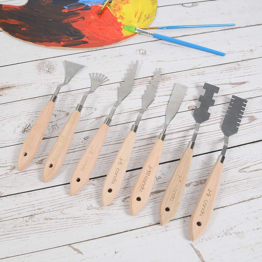 CONDA Palette Knife Set -10Pcs Stainless Steel Spatula Pallet Knife Painting Tools Metal Knives Wood Handle with Different Shapes and Sizes