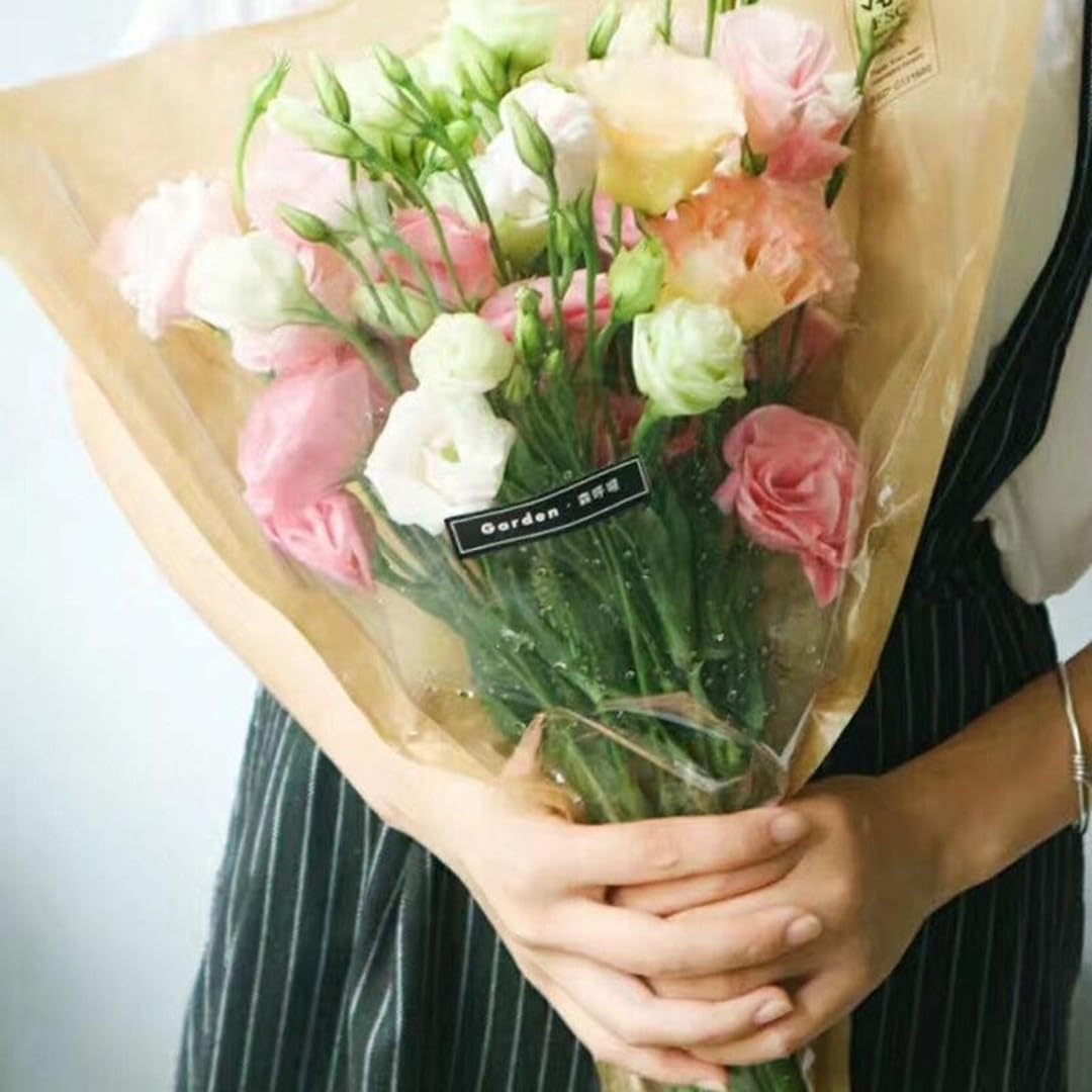 Jutieuo 50 Pcs Flower Bags for Bouquet, Flower Wrapping Kraft Paper Floral Sleeve Bouquet Bags with Ribbons for Florist Supplies Wedding Birthday Mother's Day, 14x22 Inches