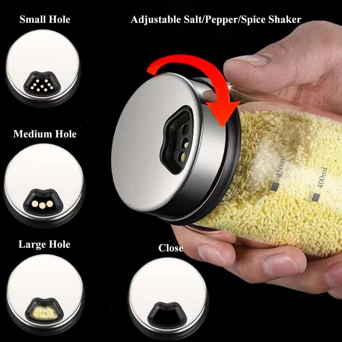 15 oz Large Salt Pepper Shakers with Adjustable Outlet Holes Clear Glass Shaker Bottles Spice Seasoning Cans for Kitchen Decor and Home Restaurant BBQ Camping Farmhouse Kitchen Accessories (450 ml)