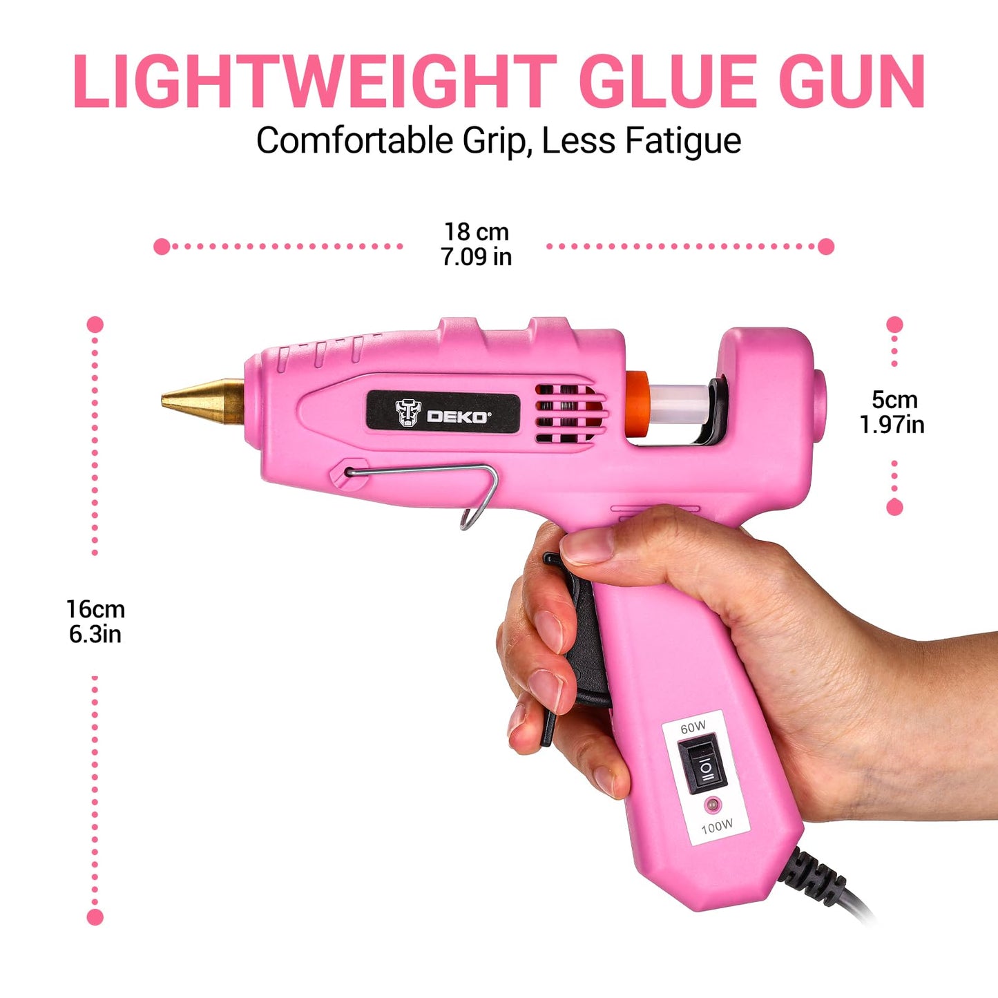 Hot Glue Gun Full Size: DEKOPRO 60/100Watt Dual Temp Hot Glue Gun Kit with 25 Glue Sticks, Organize Storage Case, Heavy Duty Heat Glue Gun Tool Set for Home Repair, Art & Crafts, DIY Pink