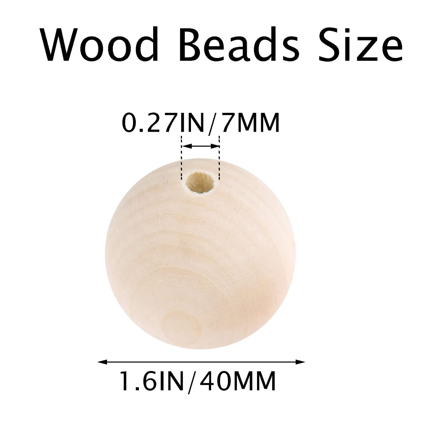 TBFYS 1.6IN(40MM) Wood Beads for Crafts, Extra Large Wooden Balls Bead Unfinished Wood Spacer Beads with Large Holes for Macrame Farmhouse Country Garland Decor（20PCS）