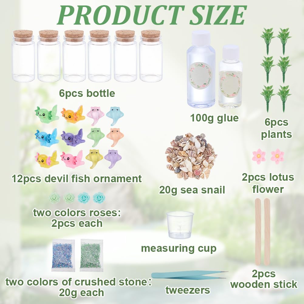 WEBEEDY 6 Sets Sea Animal Terrarium Kit DIY Glass Bottle Axolotl Craft Kit Miniature Axolotl Habitat Decor Resin Tank Ornaments for Home Bedroom Party Decor Arts & Crafts Figure Birthday Gift