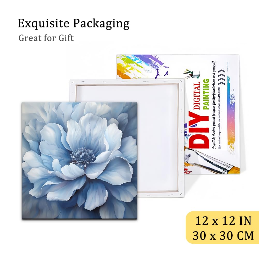 Natuyalo Framed Paint by Numbers Kit for Adults - Blue Flower DIY Adult Paint by Number Kits Flowers Acrylic Canvas Painting for Adults Beginners Art Crafts with Frame, 12x12 Inch