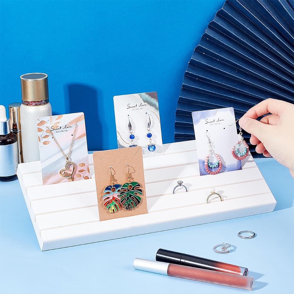 PH PandaHall 5 Slots Wooden Card Display Stand, White Jewelry Organizer Earring Card Holder Photo Table Displays for Earrings Bracelet Ring Jewelry Business Cards Selling Retail, 11.8x4.7 inch