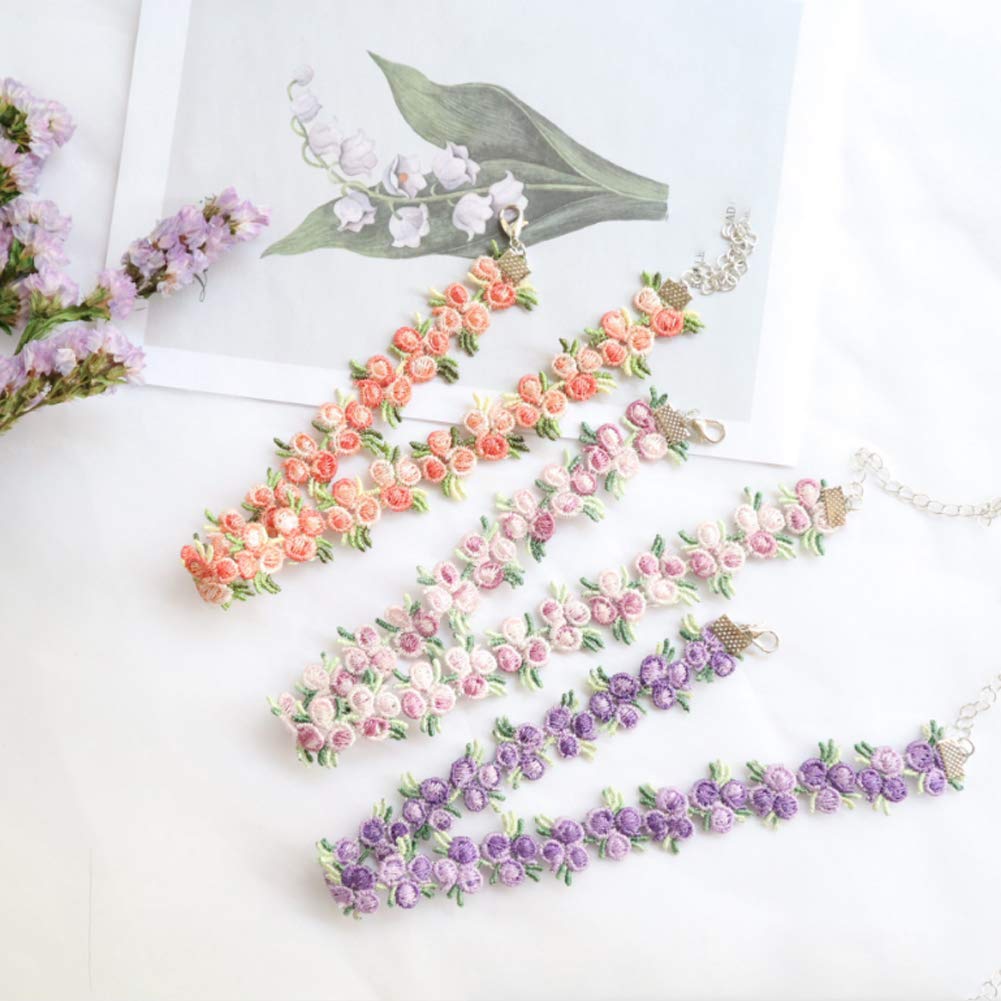 Floral Lace Trim 5 Yards Embroidery Venise Rose Flower Applique Sewing DIY Ribbon Craft for Dress Wedding Party Decoration (Pink)