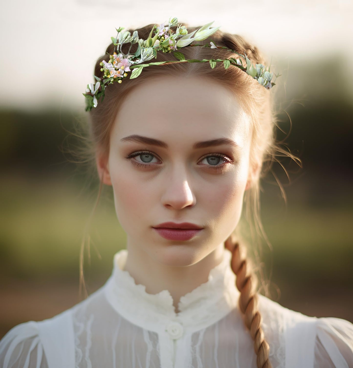 LLinfflr Boho Flower Headband Bridal Flower Crown Hair Wreath Floral Headpiece Halo Party Prom Wedding Photos Green