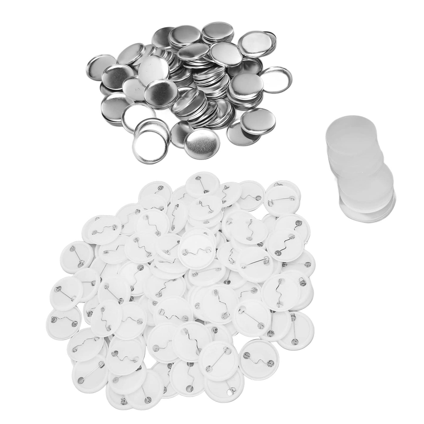 ALIESTFDNO 100 Sets Pin Back Button Parts, Round Shape Metal Pin Badge DIY Kit with Transparent Protective Film, for Clothes Backpacks Hats School Events (32MM)
