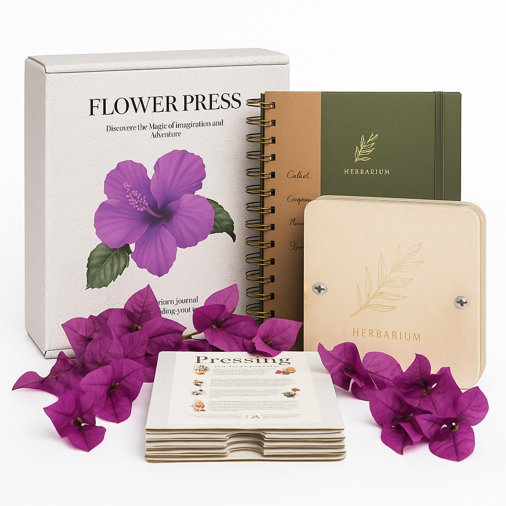 WOKK Flower Press with Herbarium Journal | Flower Preservation Kit, Leaf Press Kit for Making Cards, Plant Press for Adults and Kids, Added Journal for Pressed Plants Art Preservation