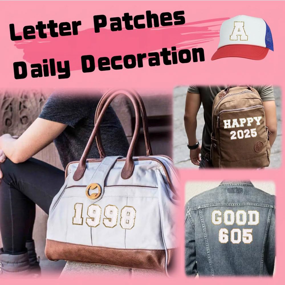108 Pcs Self Adhesive Chenille Letter and Number 3D Embroidered Patches,Iron on Sew on Letters Alphabet A-Z, Number 0-9 Chenille Fabric Stickers for Clothing, Hats, Shoes, Bags,Jeans,Coats-White