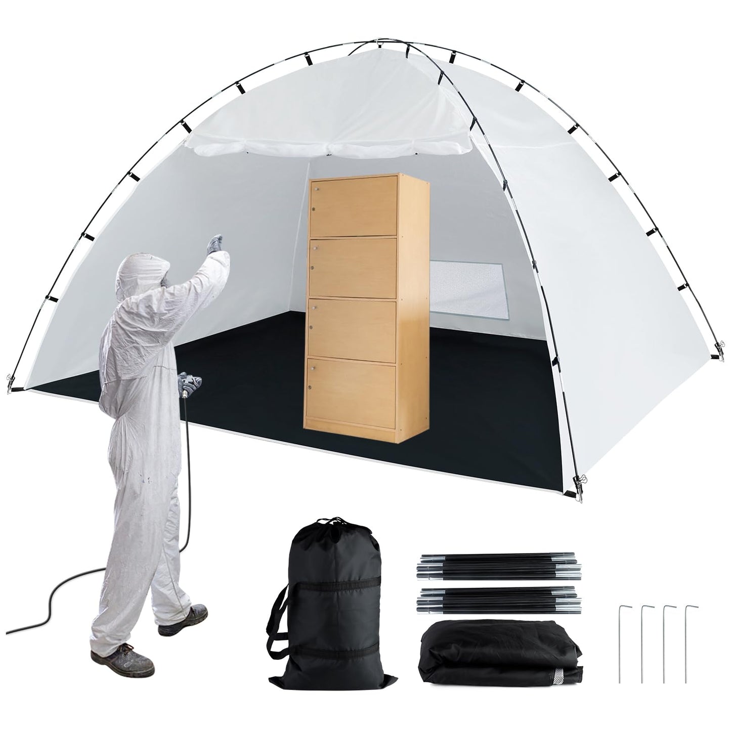 Portable Paint Booth Tent,Siebwin 10(L)x10(W)x6.2(H)ft Spray Paint Tents with Built-in Floor & Mesh Screen & Windproof Hooks, Painting Tent Station for Furniture DIY Hobby Tool, Spray Paint Shelter