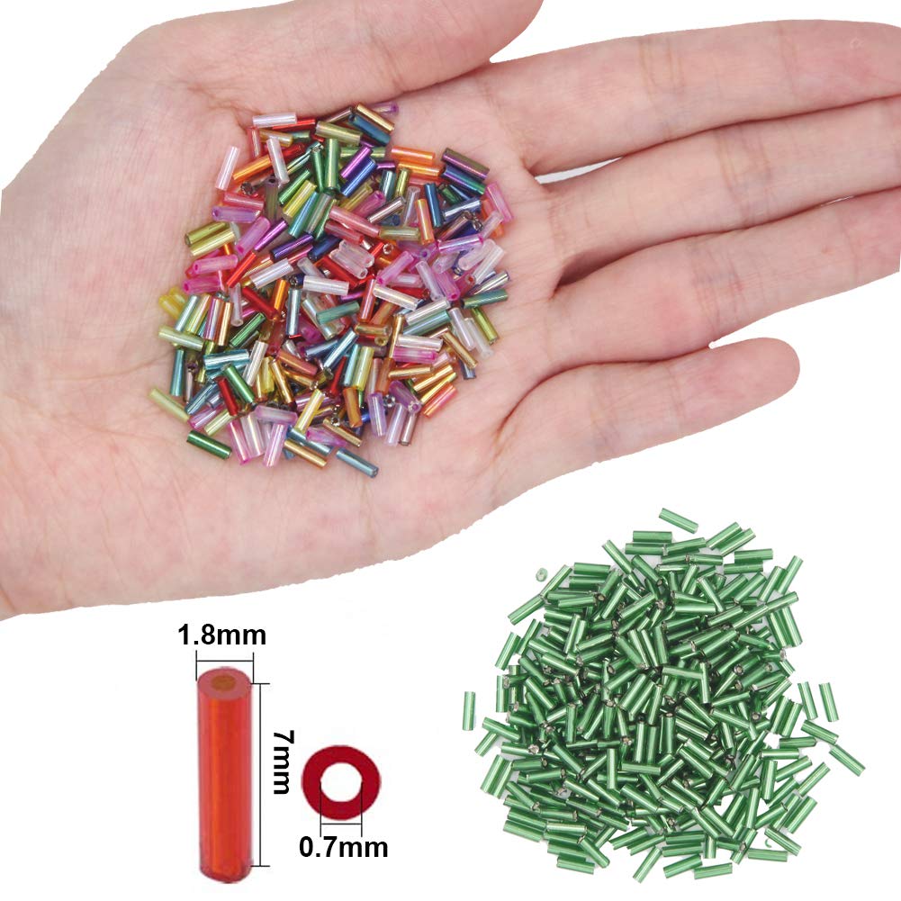 EuTengHao 9600pcs Tube Beads Kit Glass Bugle Seed Beads Small Craft Beads for DIY Bracelet Necklaces Crafting Jewelry Making Supplies with Two Crystal String (7mm, 400 Per Color, 24 Colors)