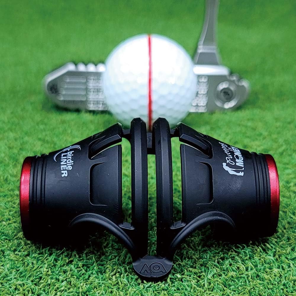 BIRDIE79 Birdie Liner Black Golf Ball Marker Alignment Tool Kit - 360-Degree Triple Line Stencil with 3-Color Pens and Gift Box - Premium Quality(Black)
