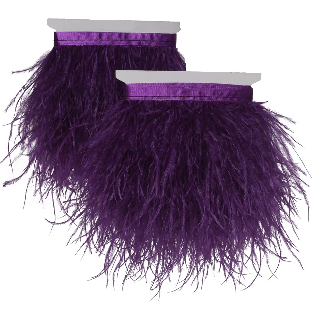 Ostrich Feathers Sewing Fringe Trim Ribbon for Crafts Clothes Accessories Latin Wedding Dress DIY 2-5 Yards 3-4inch Width (5 Yards, Purple)