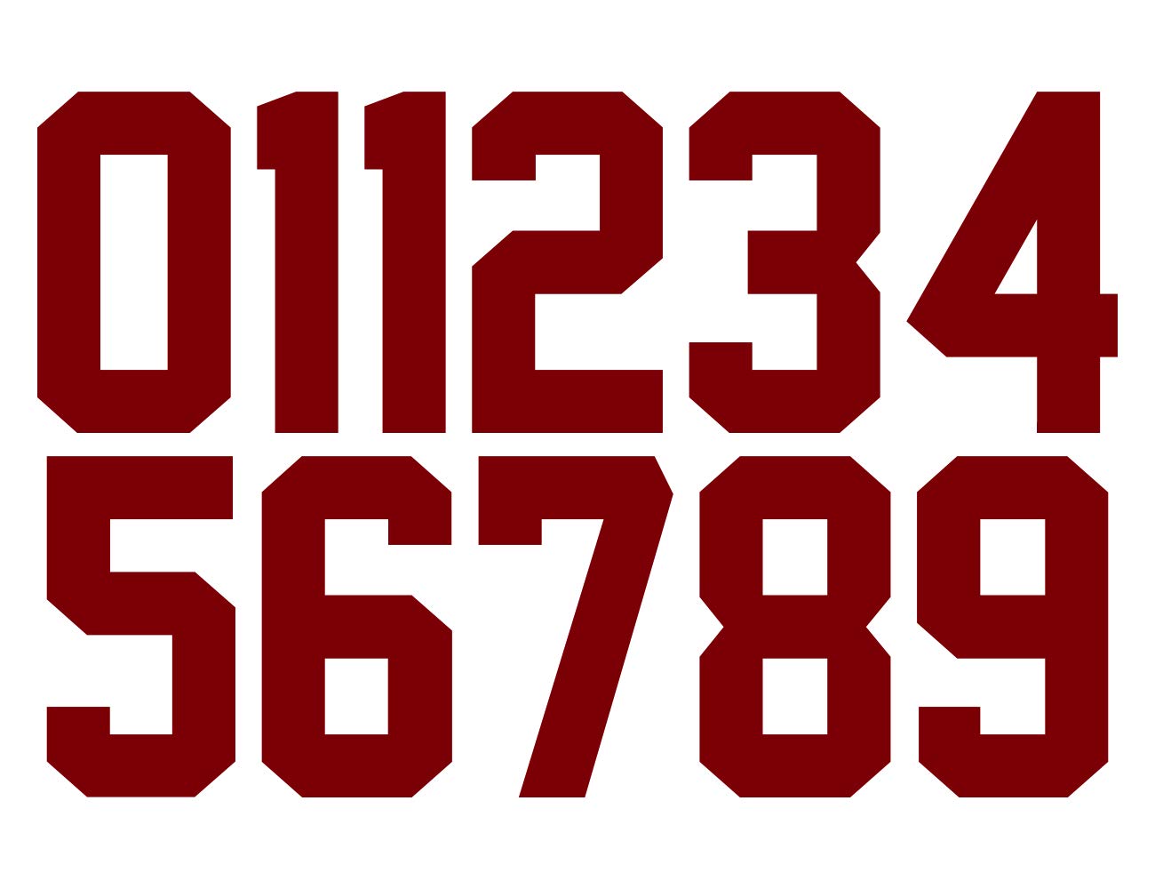 Numbers Kit(0-9),8" Tall for Sports T-Shirt Jersey Football Baseball,Iron On, Heat Transfer, Team,t-Shirt(Style A) (Maroon)