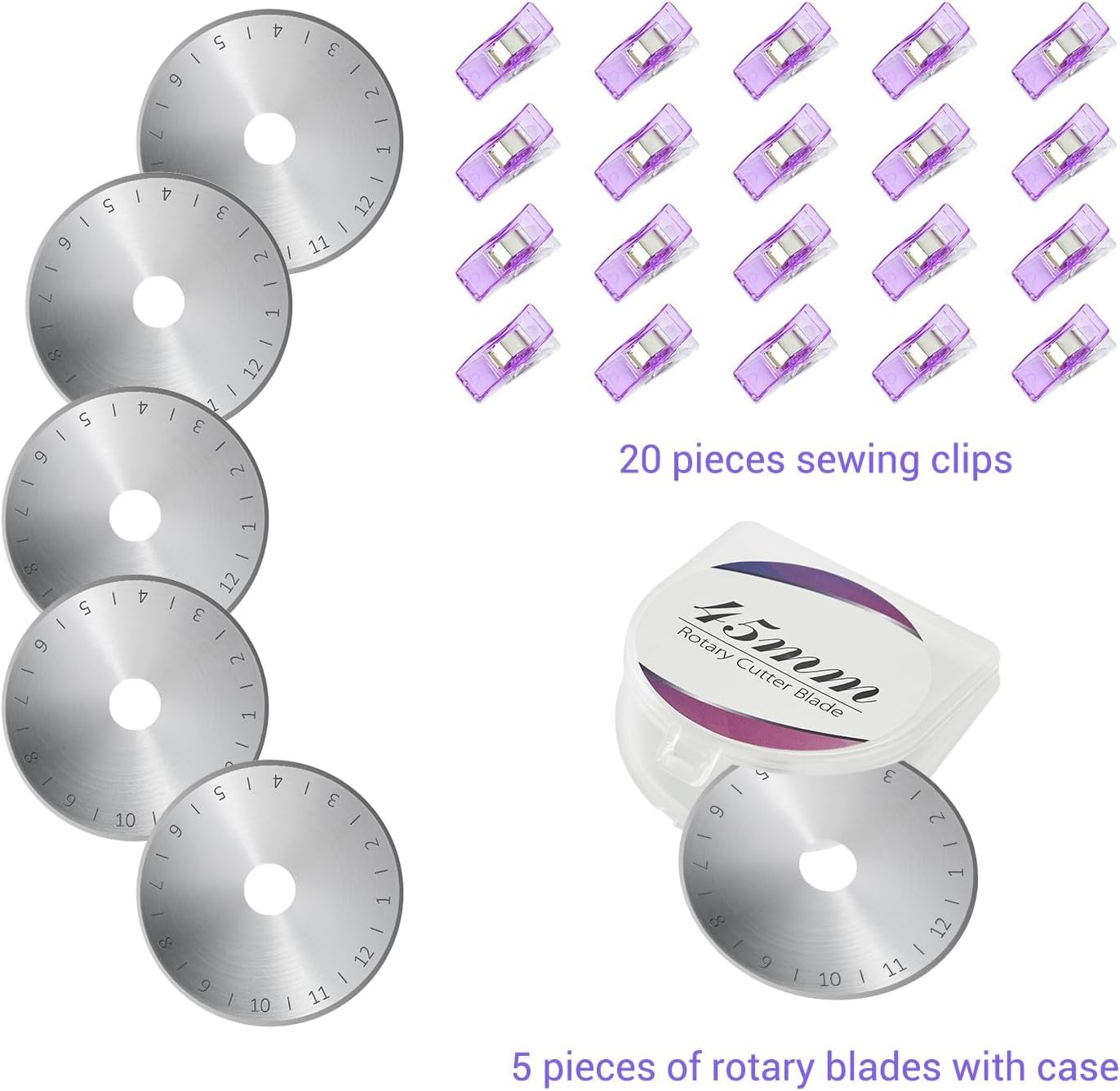 Headley Tools 39 Pcs Rotary Cutter Set - Quilting Kit incl. 45mm Fabric Cutter with 5 Extra Blades, A4 Cutting Mat, 2 Craft Knife Set, Sewing Clips, Ideal for Crafting, Sewing, Patchworking Purple
