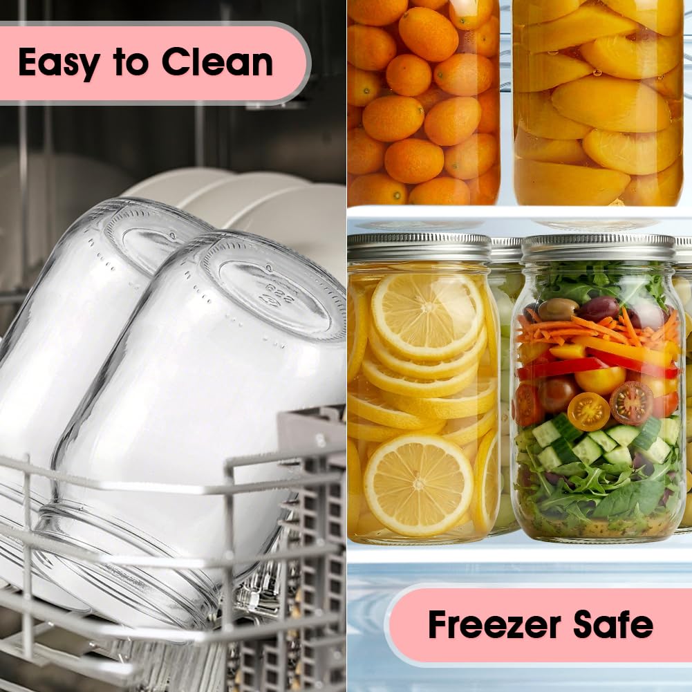 32oz Regular Mouth Mason Jars 2-Pack with Airtight Lids, Glass Canning Jars for Meal Prep, Overnight Oats, Jam & Food Storage, BPA-Free Clear Glass Jars for Canning, Fermenting & DIY Crafts